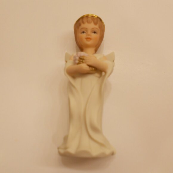 Porcelain Guardian Angel Figurine Gold Halo 4.5in. Tall NEW - Picture 2 of 8